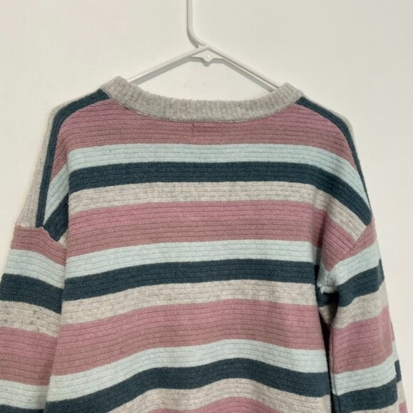 PINQUE STITCH FIX STITCHFIX Gray Mauve Pink Blue Striped Cropped Crop Sweater M - Picture 12 of 15